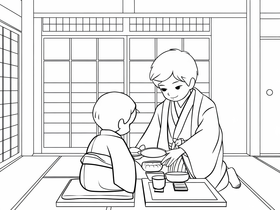 Traditional Tea Ceremony in Anime Style