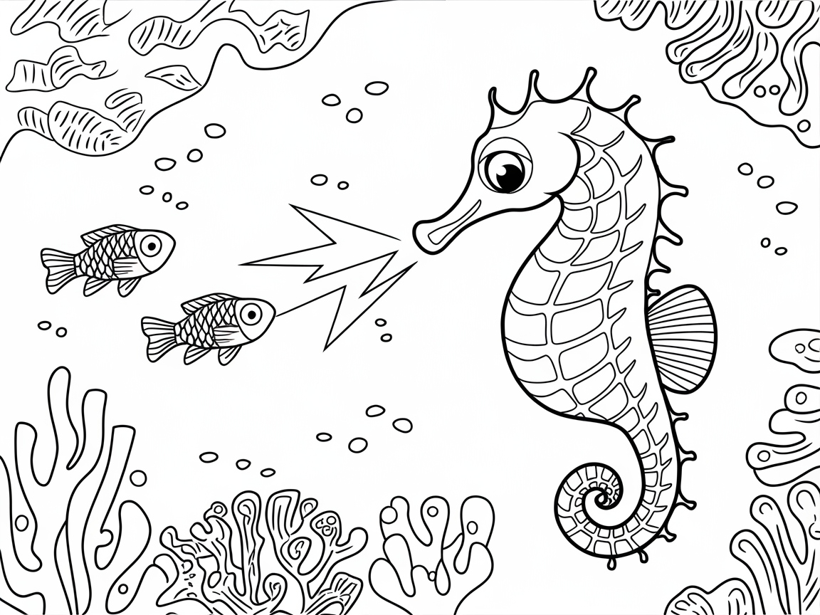 Charming Seahorse Adventure Coloring Page