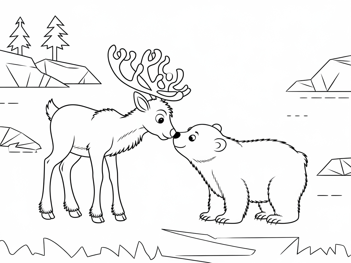 Baby Reindeer and Polar Bear Best Friends
