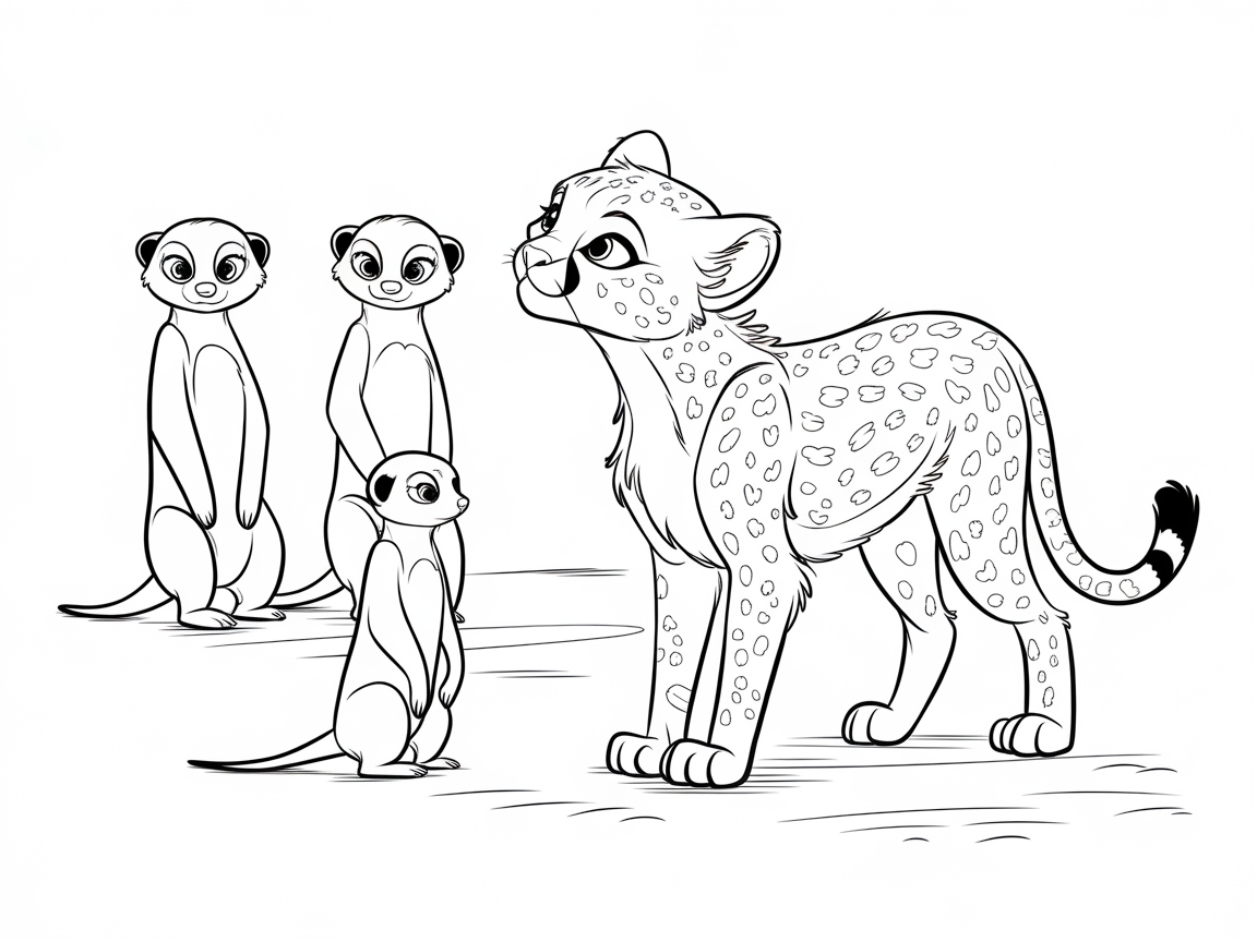 Curious Cheetah Cub Meeting Meerkat Friends