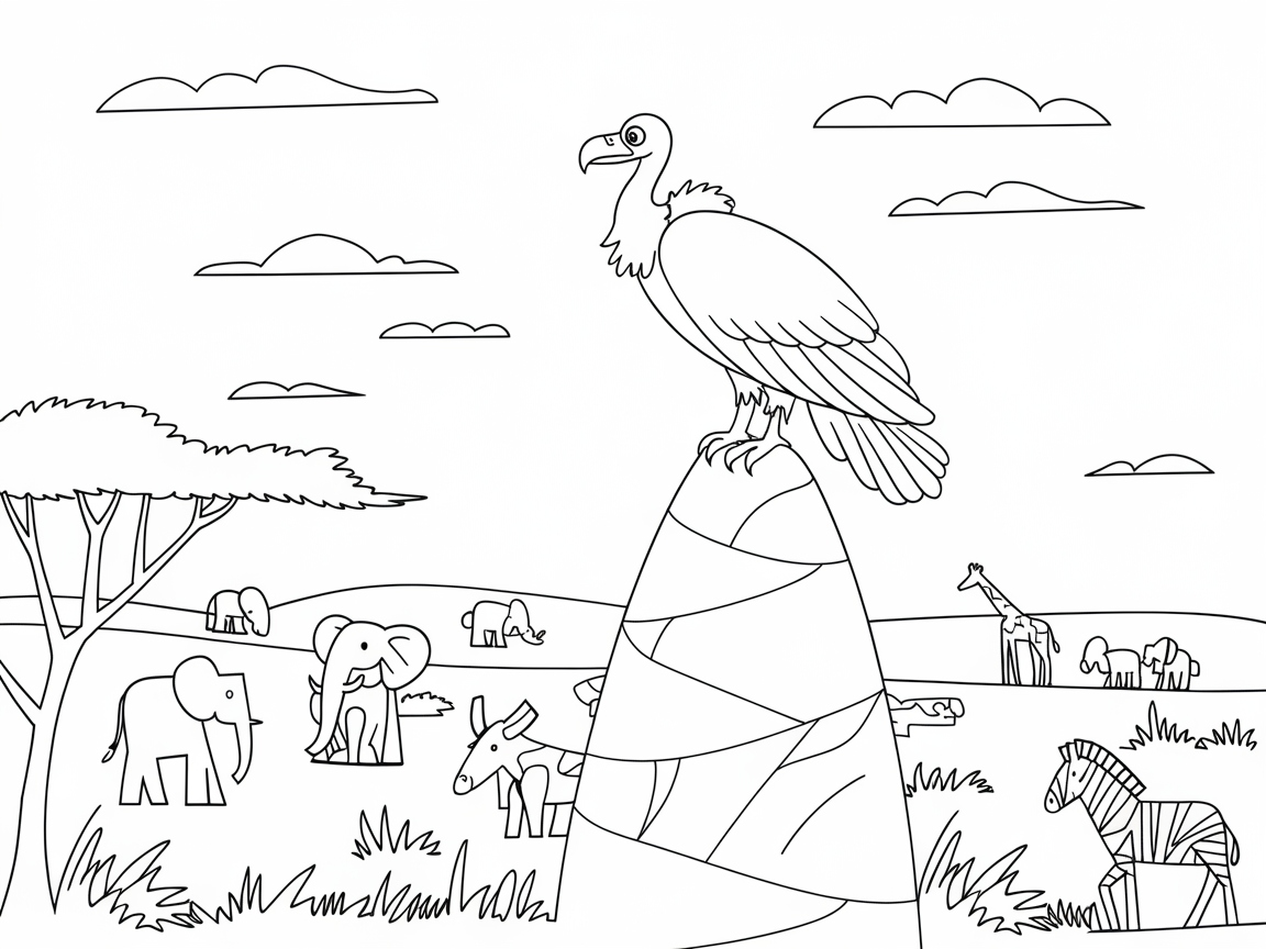 Vast African Savanna with Watchful Vulture