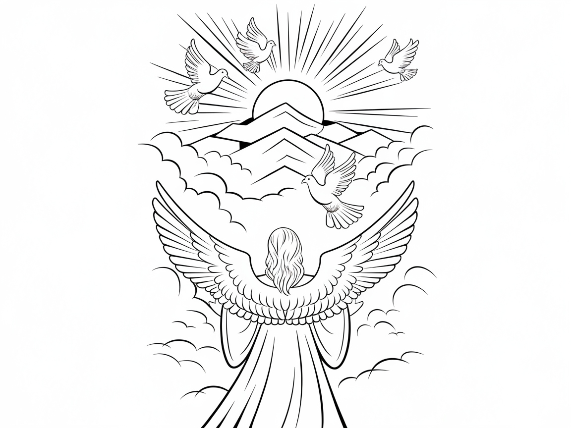 Heavenly Horizon: An Angel Watching the Sunrise