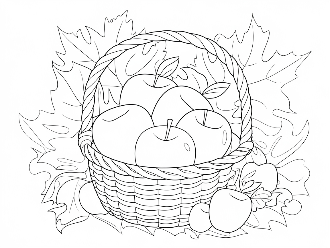 Harvest Time: Apple Basket in the Leaves