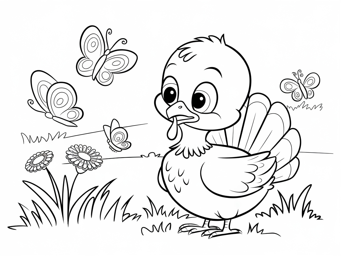 Bring This Playful Turkey and Butterfly Scene to Life