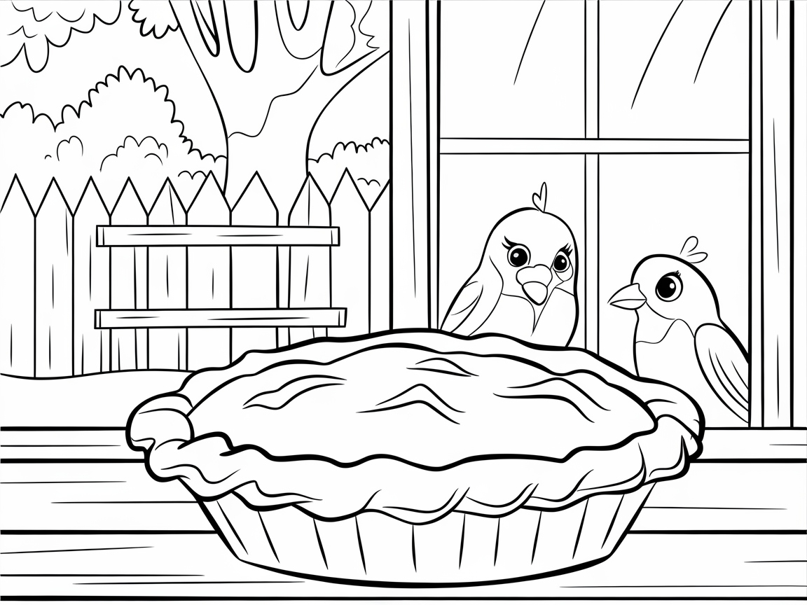 Chirpy Friends Eyeing a Freshly Baked Pie