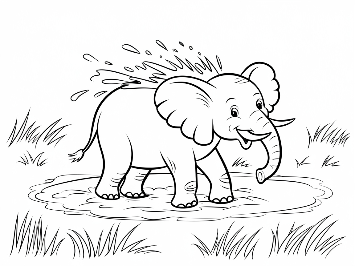 Cheerful Baby Elephant Splashing Fun