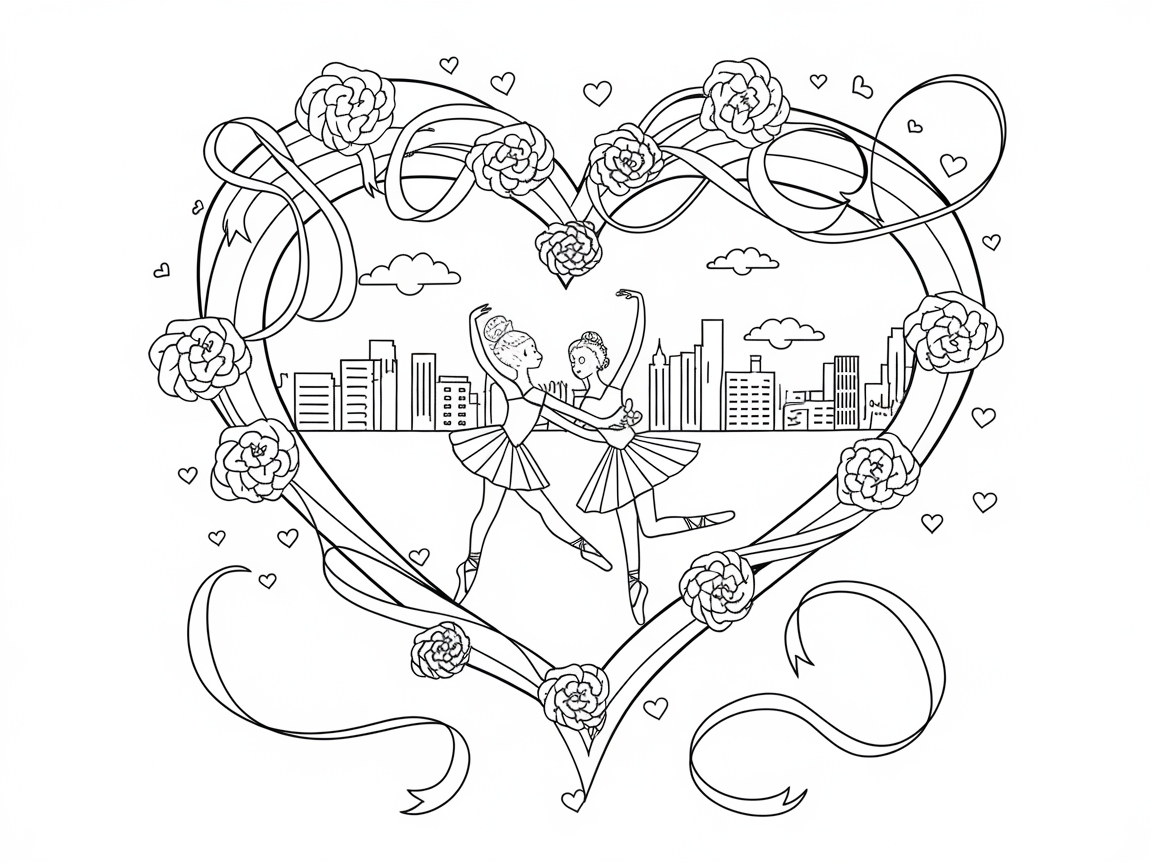 Romantic Ballet Duo with a Cityscape Heart