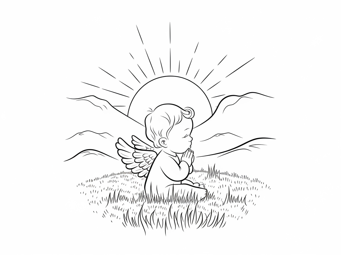 Serene Baby Angel at Sunrise Coloring Page