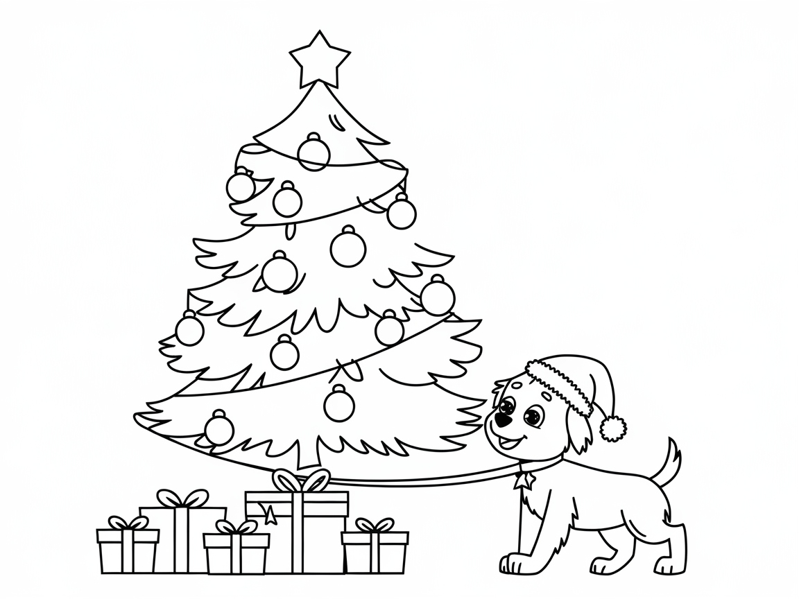 Festive Fun: Australian Shepherd Puppy with Christmas Tree
