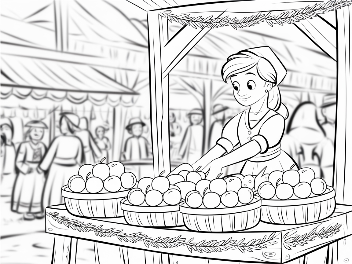 Bustling Market Scene with an Apple Vendor