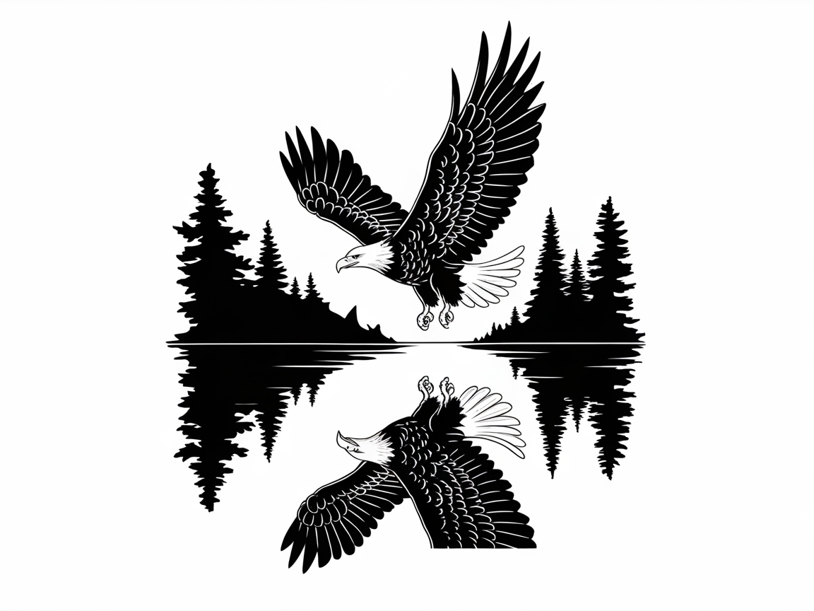 Reflected Bald Eagle Over Serene Lake