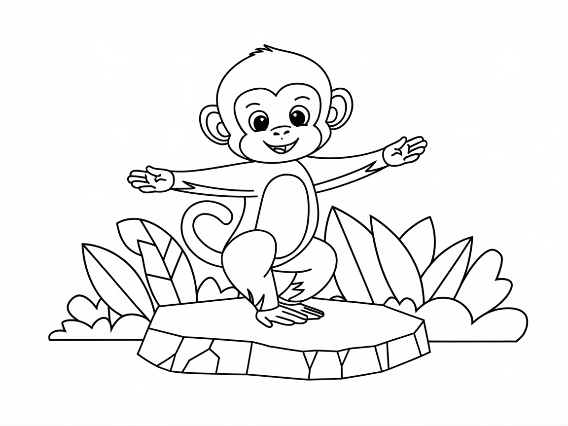 Joyful Monkey Dancing on a Jungle Rock