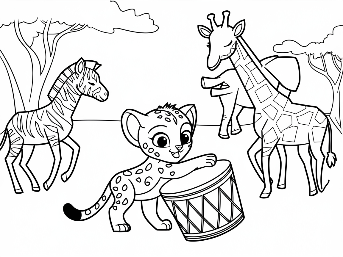 Musical Cheetah Cub Drumming in the Savannah