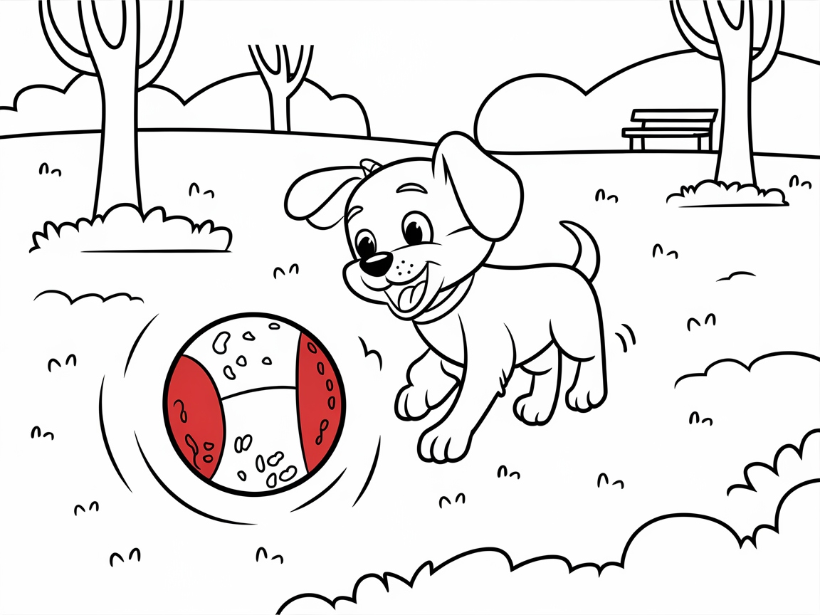 Playful Puppy in the Park Coloring Page