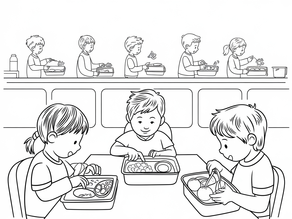 Join the Lunchtime Fun with This Cafeteria Coloring Page