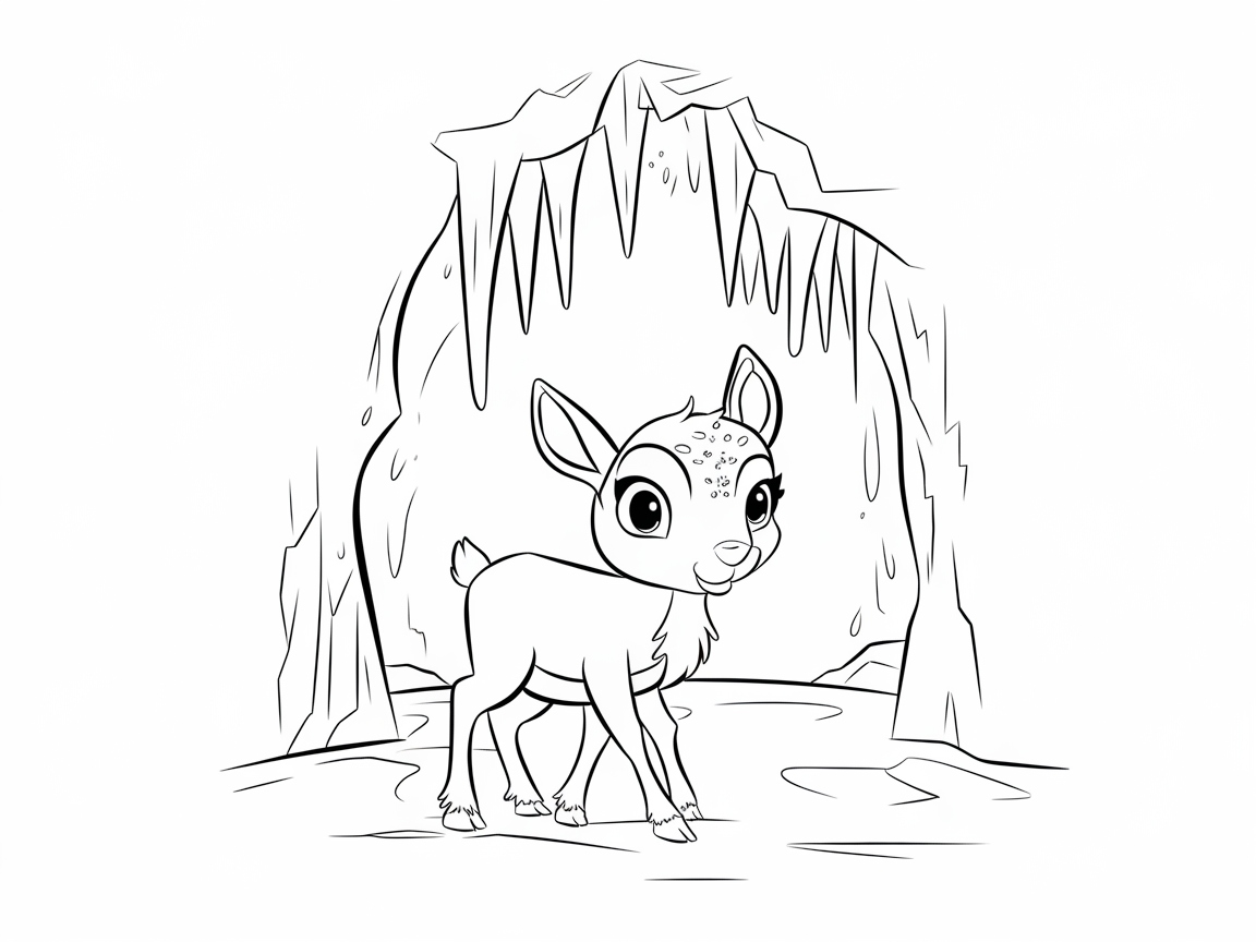Adventurous Baby Reindeer in a Mystic Cave