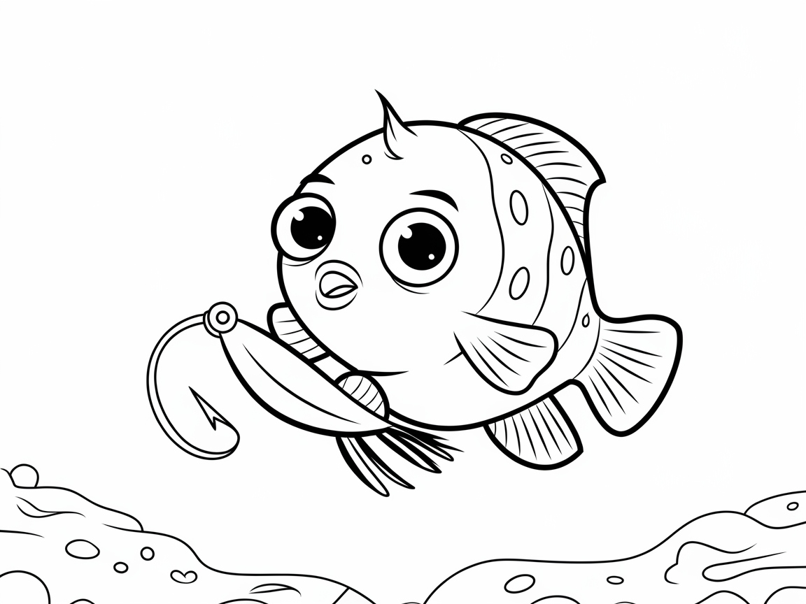 Color This Curious Cartoon Angler Fish