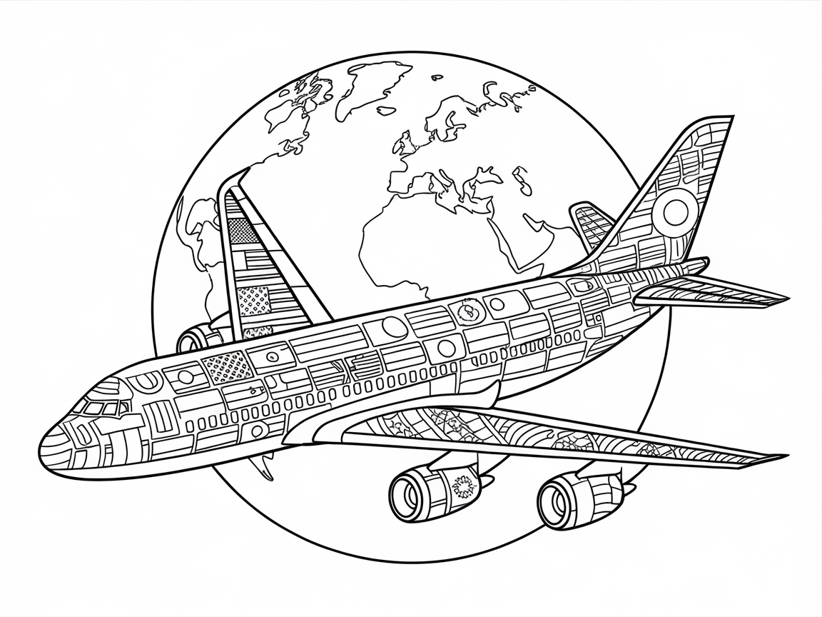 Colorful World Journey with This Intricate Airplane Page