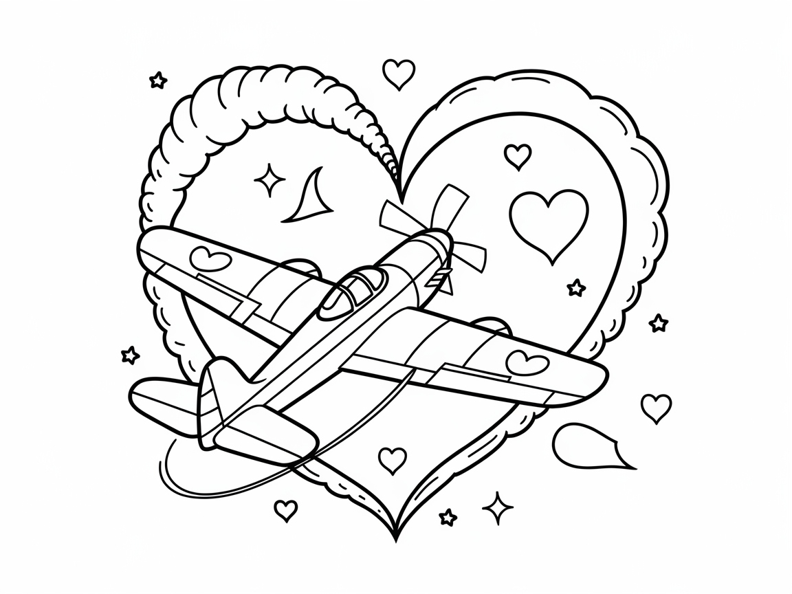 Spread Love with This Heart-Filled Airplane Coloring Page