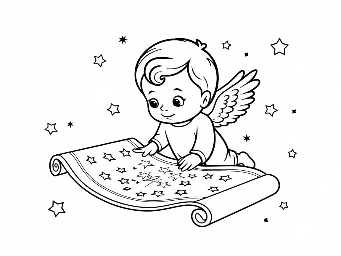 Curious Angel Baby Exploring a Starry Map