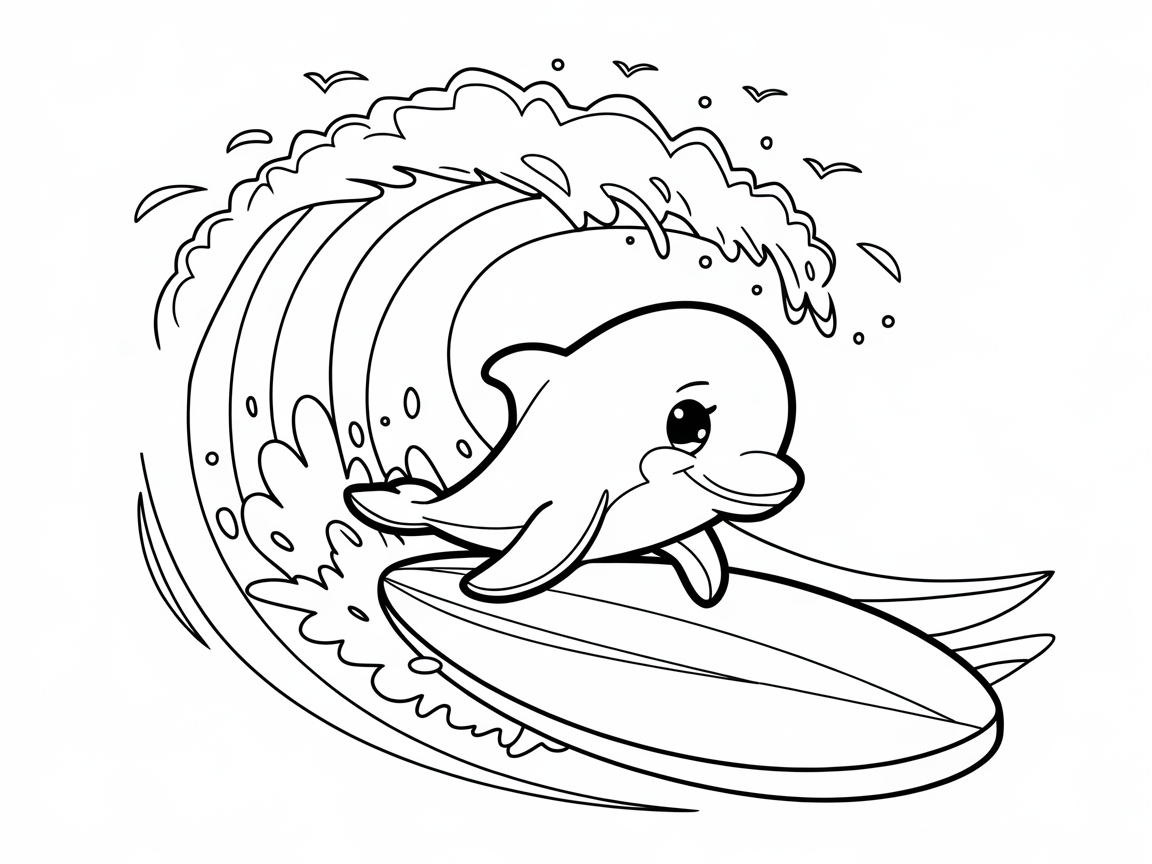 Ride the Wave with This Surfing Dolphin Coloring Page