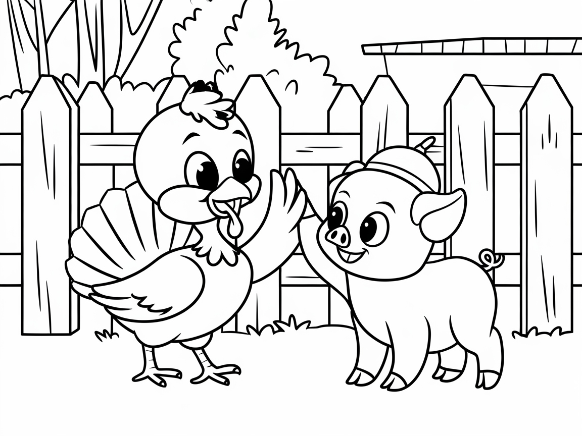 High-Five Fun with a Turkey and Piglet Duo