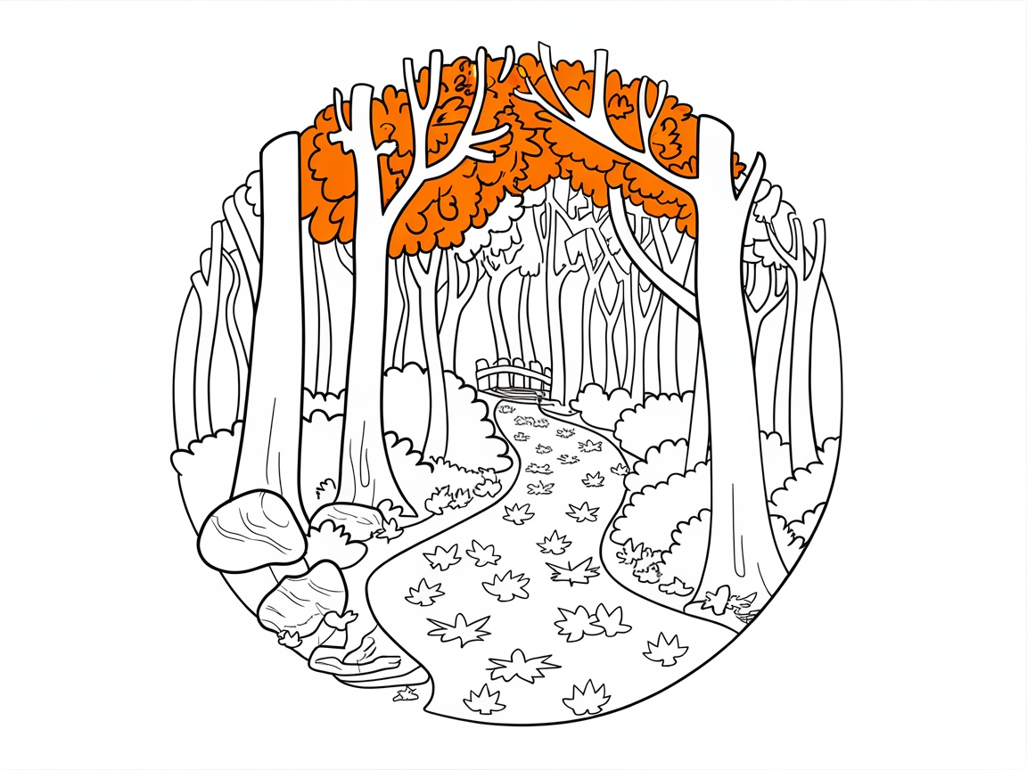 Color the Serenity of an Autumn Forest Path