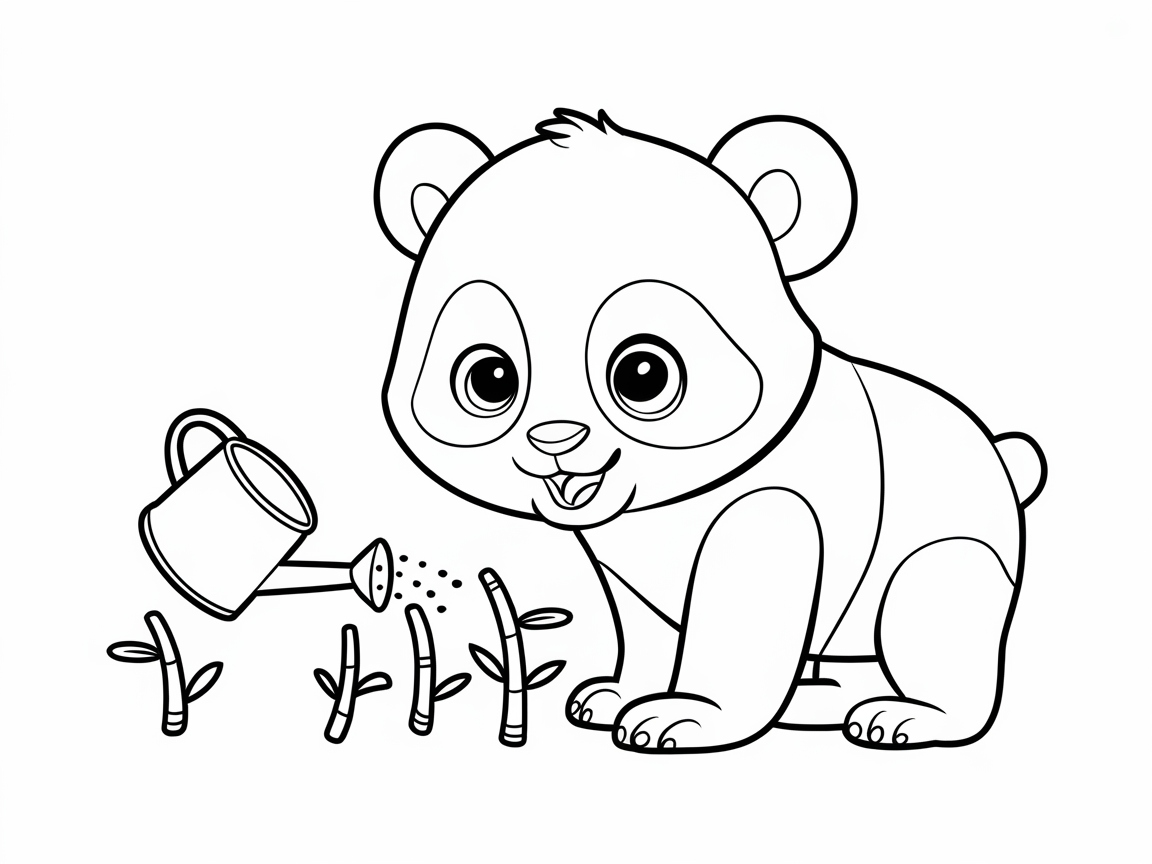 Gardening Panda Nurtures Bamboo Shoot