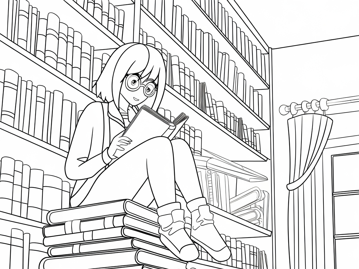 Dive Into a Cozy Library with This Bookish Anime Girl