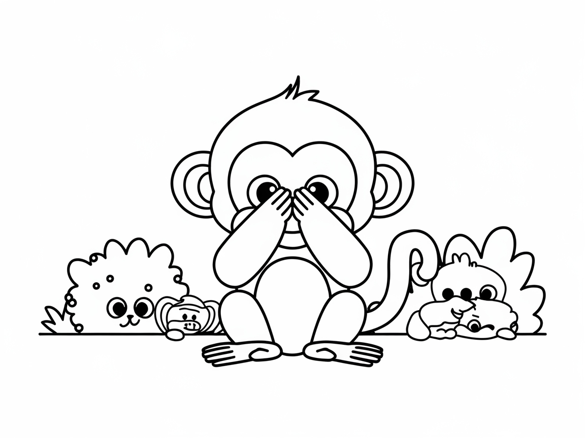 Playful Peekaboo with a Baby Monkey and Friends