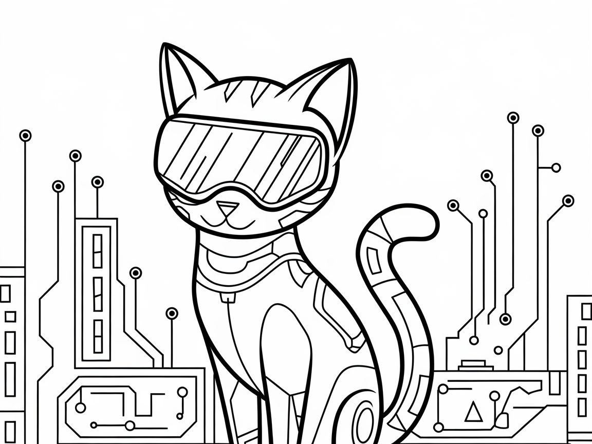 Enter the Future with This Cyber Cat Coloring Page