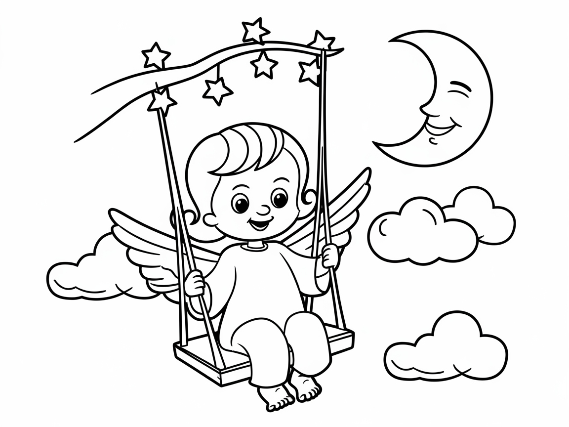 Dreamy Baby Angel Swinging Amongst the Stars