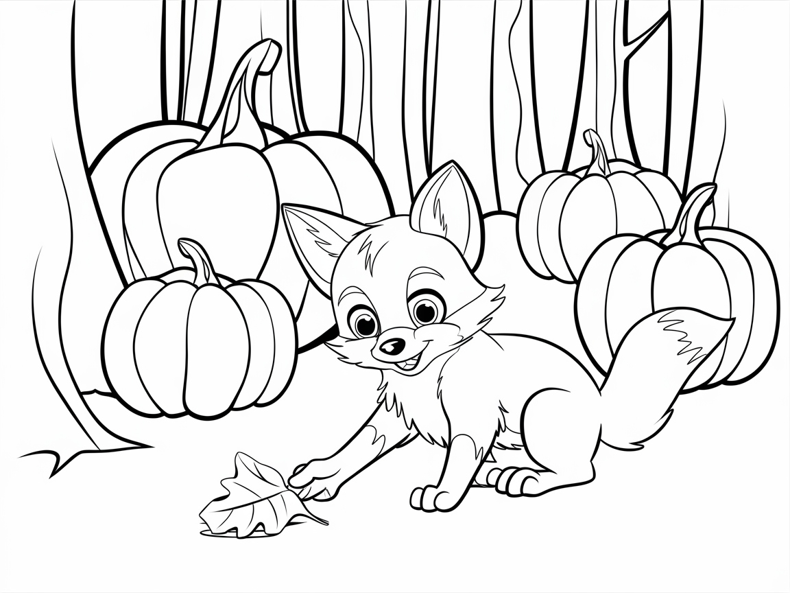 Playful Fox in a Pumpkin Patch