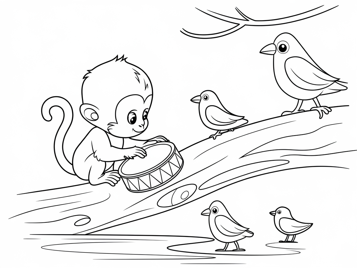 Musical Monkey Drumming with Feathered Friends