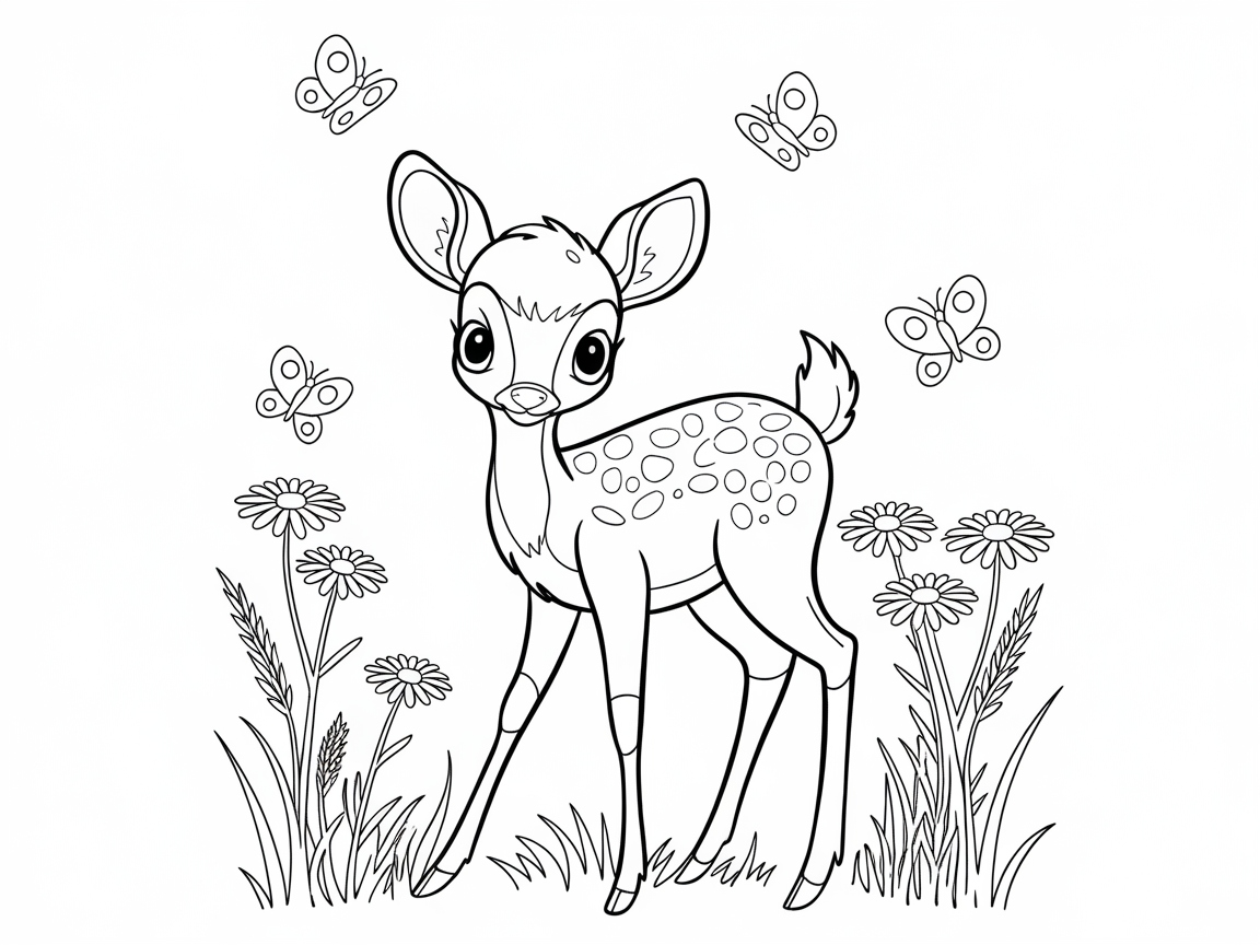 Delightful Fawn in a Meadow of Flowers
