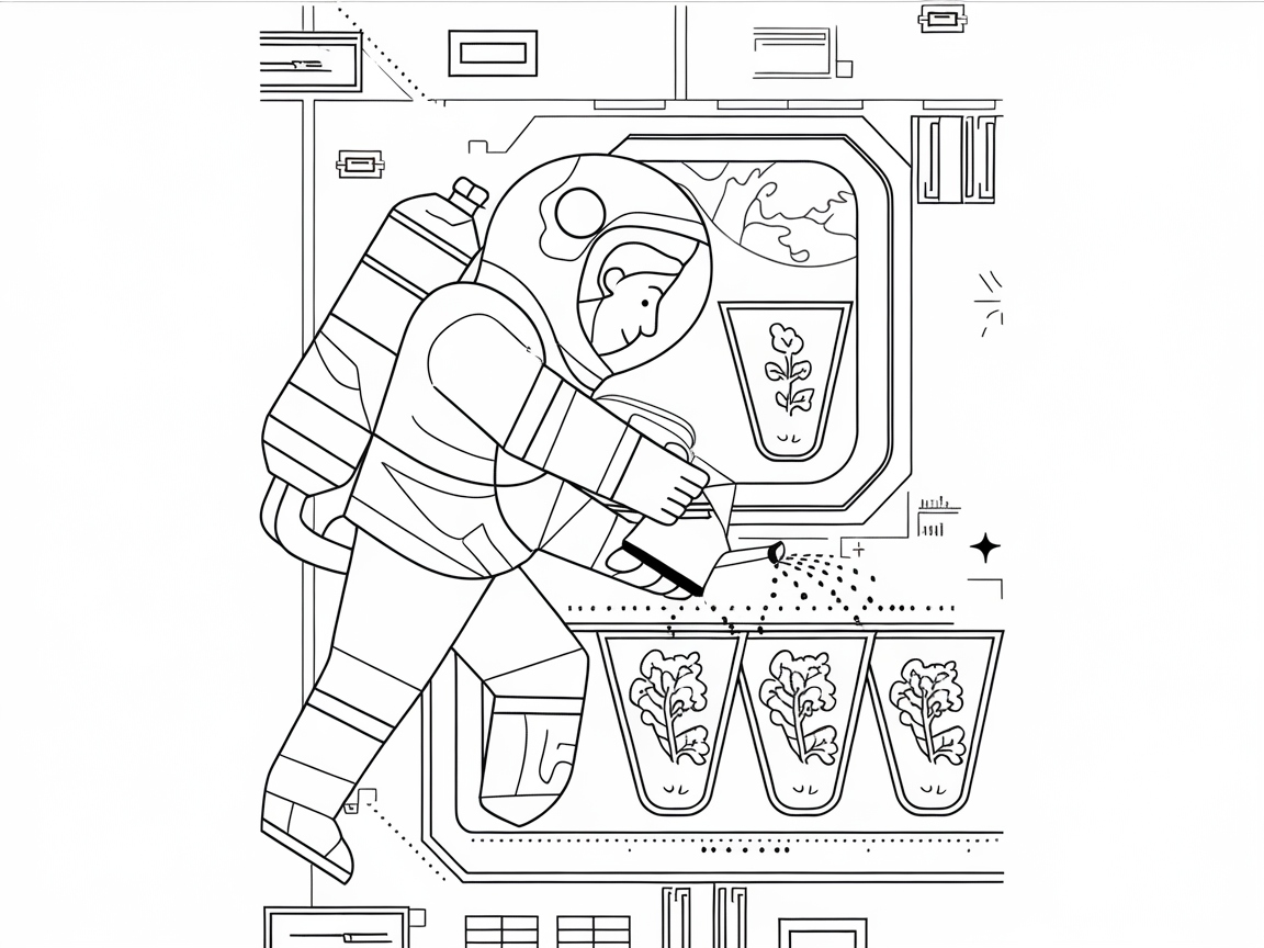 Gardening in Space: Astronaut Tending Plants