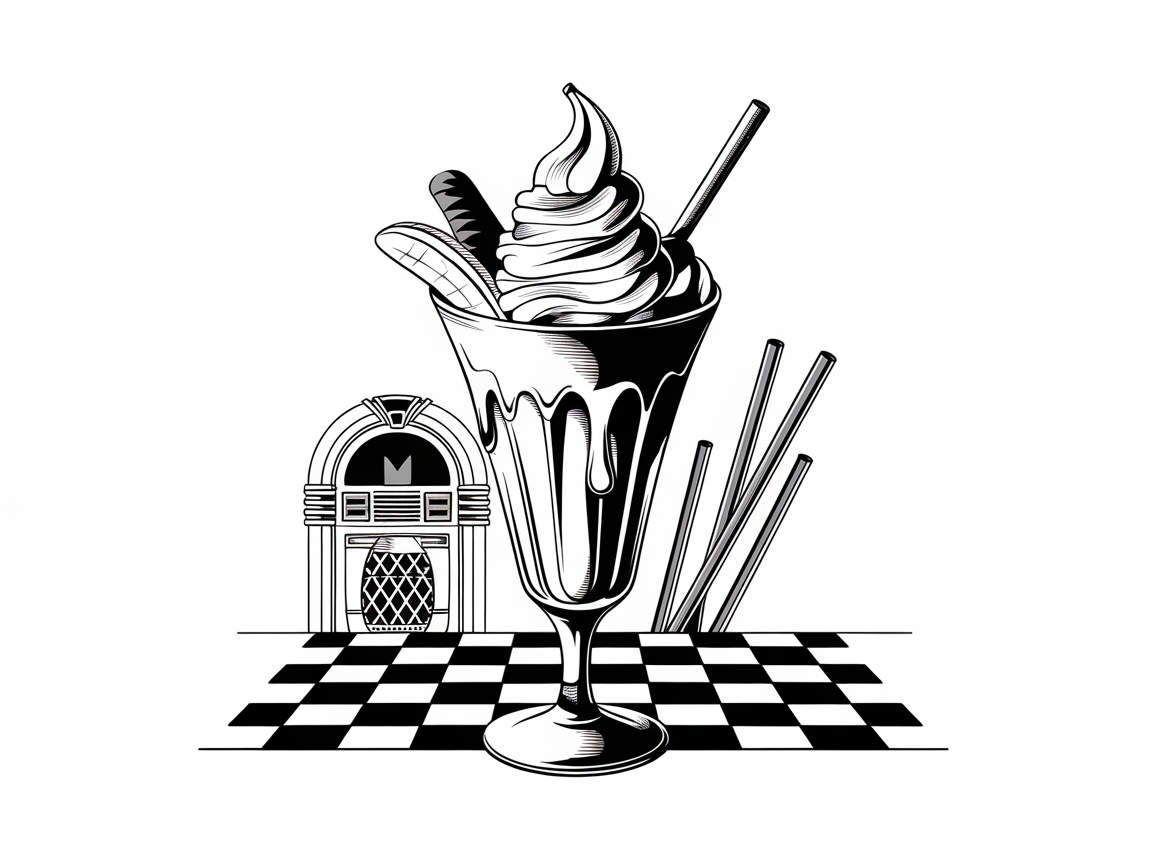 Dive Into This Retro Banana Split Coloring Page