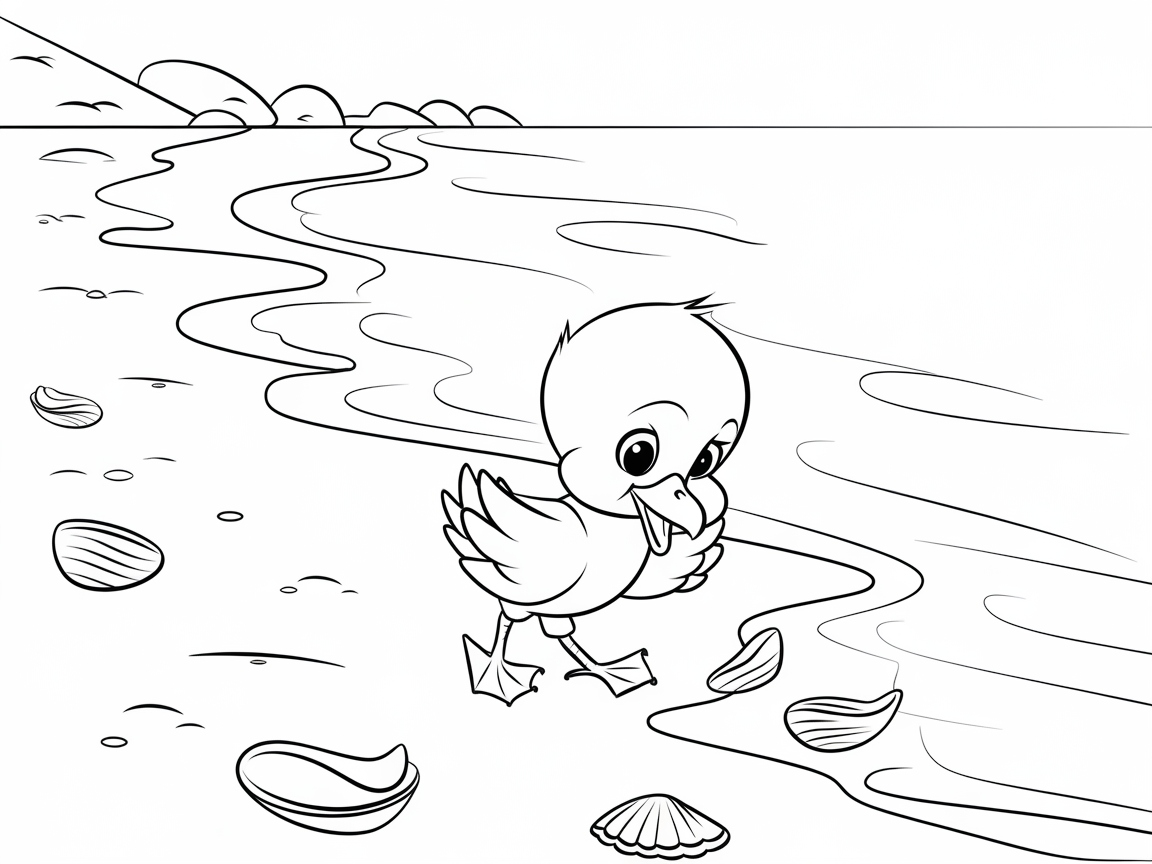 Beachside Adventure with a Curious Chick