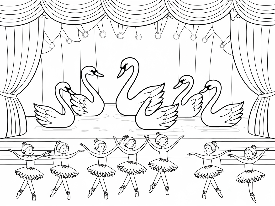 Enchanting Ballet Swan Scene for Coloring Creativity