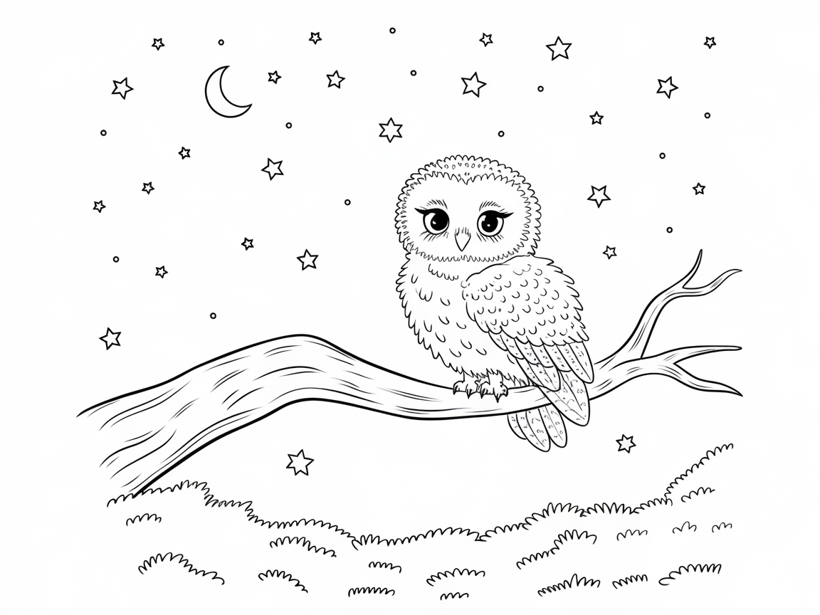 Whimsical Baby Owl Under a Starlit Sky