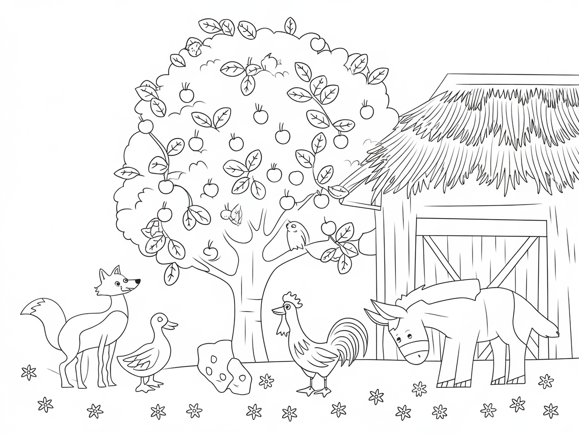Discover the Farmyard Fun with This Apple Tree Scene