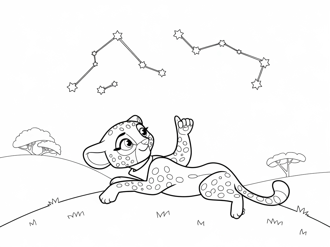 Starry Night with a Curious Cheetah Cub