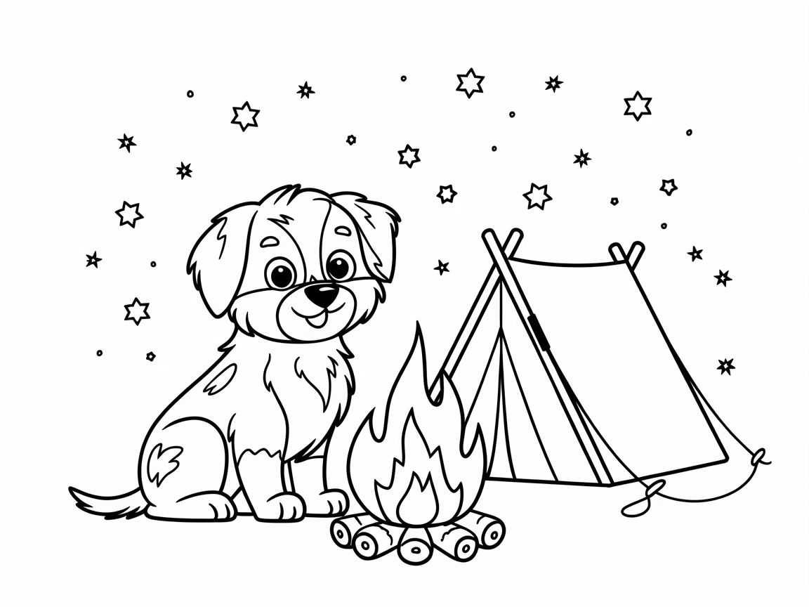 Stellar Campfire Adventure with an Australian Shepherd Puppy