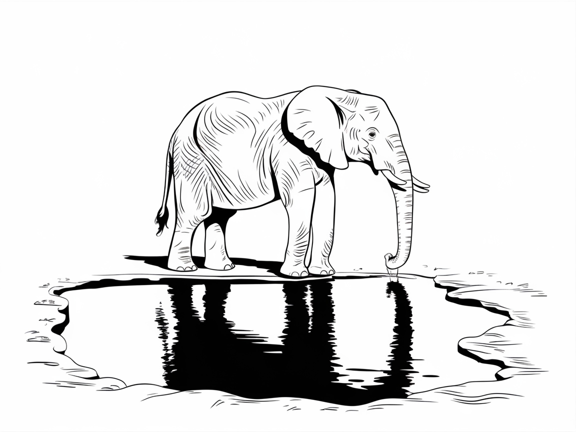 Reflective Elephant by the Water