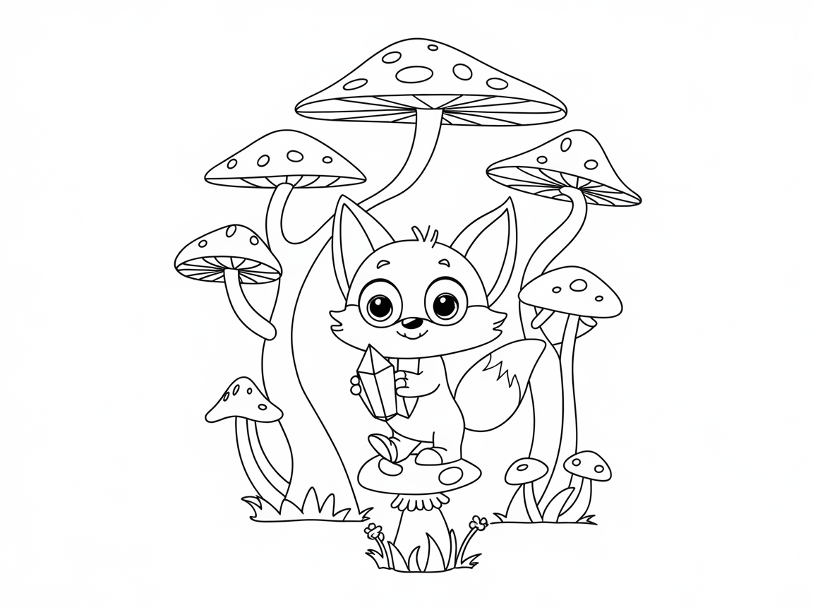 Magical Forest Adventure with Baby Fox and Mushrooms