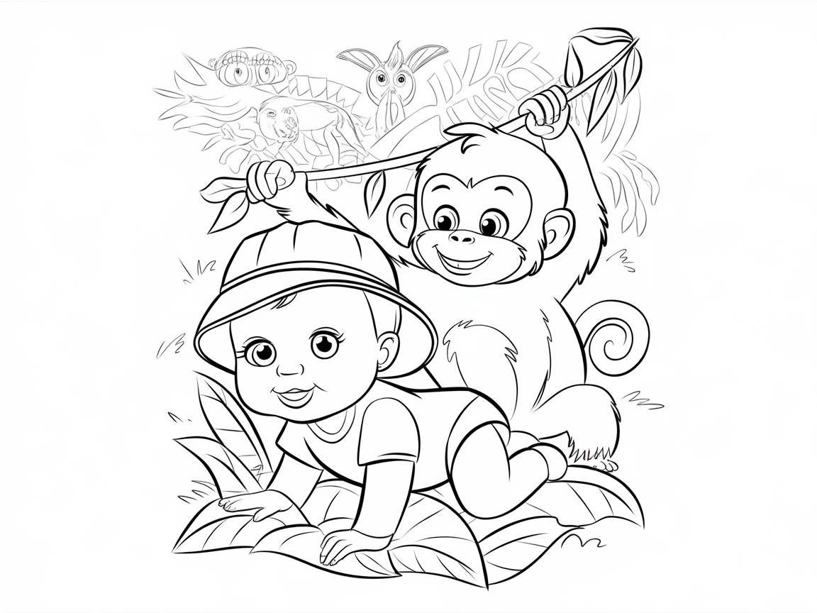 Jungle Adventure: Baby and Monkey in Action
