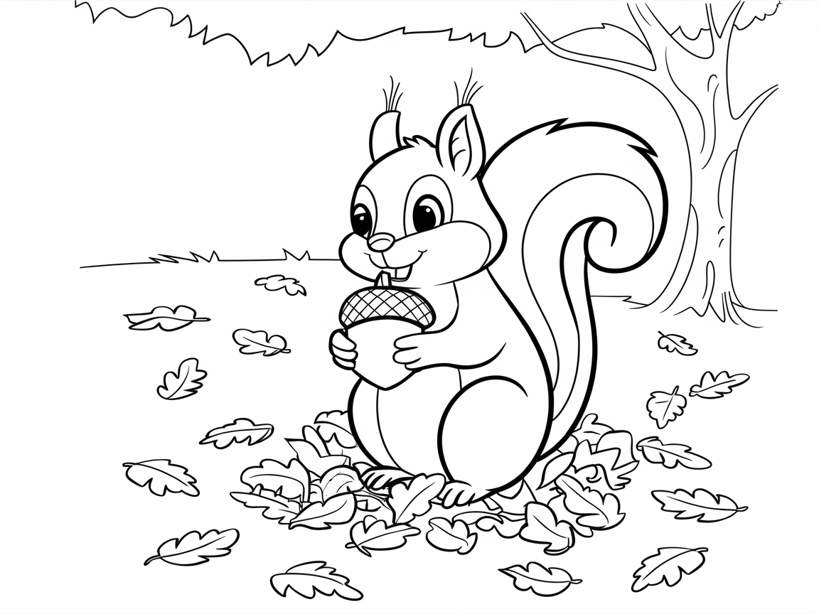 Adorable Squirrel and Acorn Scene