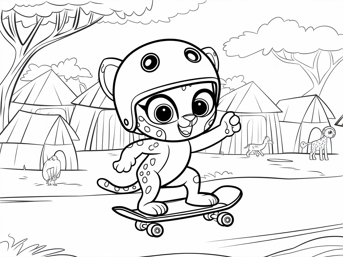 Skateboarding Cheetah Cub Through the Savannah