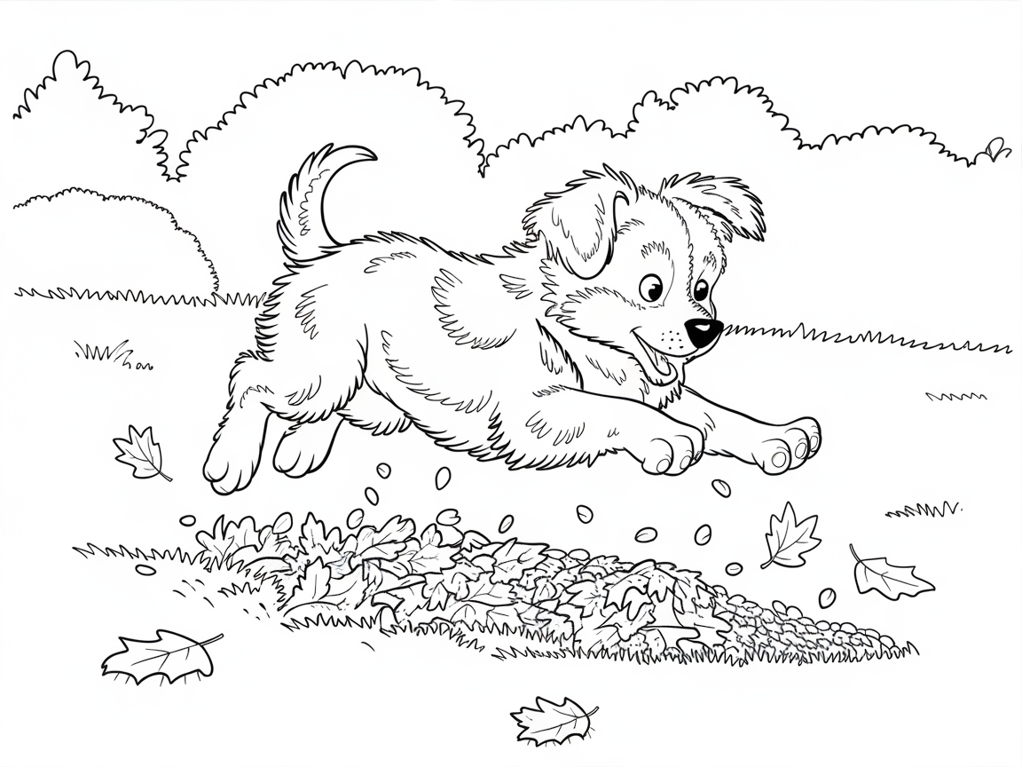 Leaf-Pile Playtime: Australian Shepherd Puppy Delight
