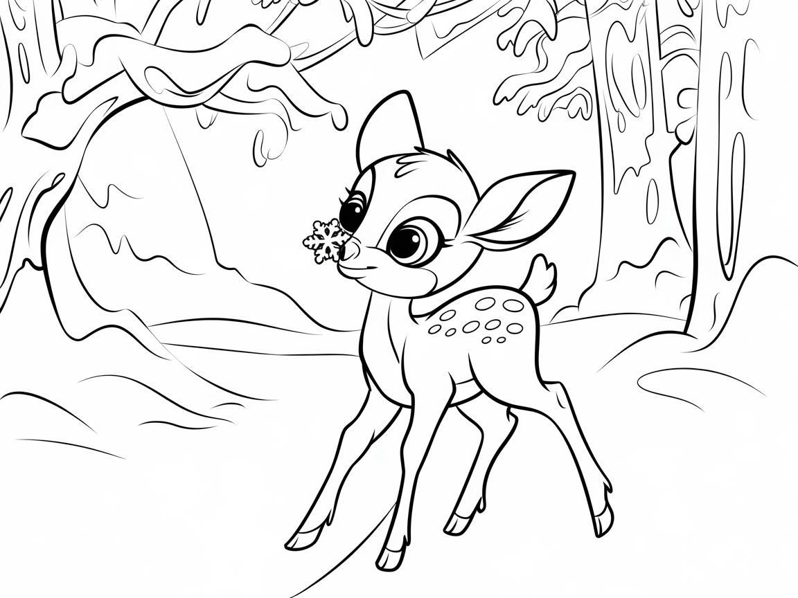 Cute Fawn Enjoying the Winter Wonderland